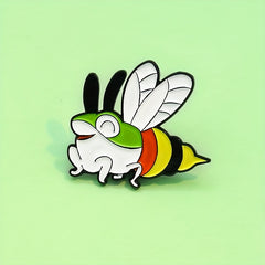 Bee to Frog Enamel Brooch for Backpacks Jackets Hats Scarves Pants