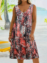  Women's Random Print V Neck Tank Dress