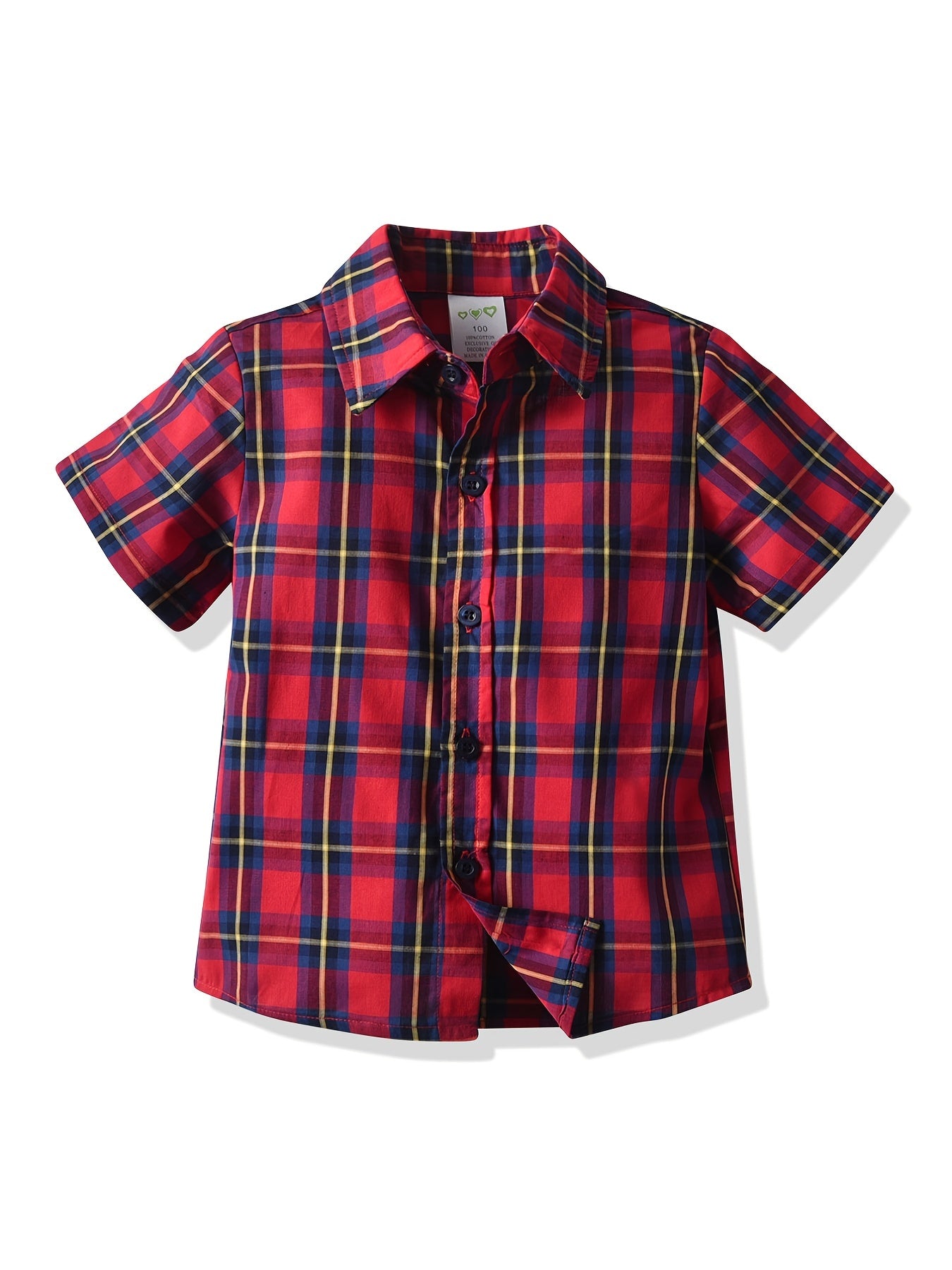 Toddler Boys Plaid Graphic Button Short Sleeve Shirt Kids Summer Clothes