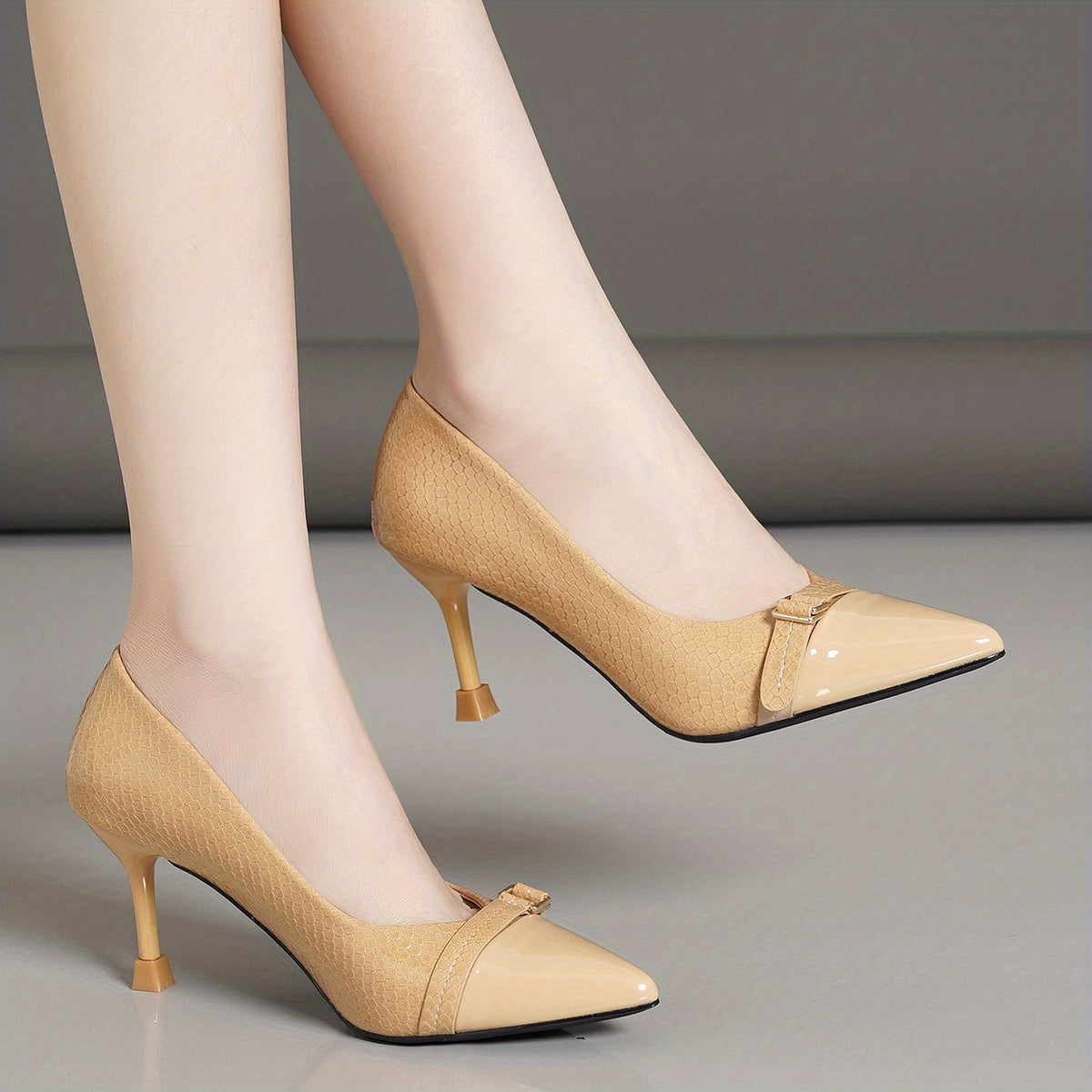 Women's Solid Stiletto Heels Point Toe Dress Heels Buckle Strap Pumps