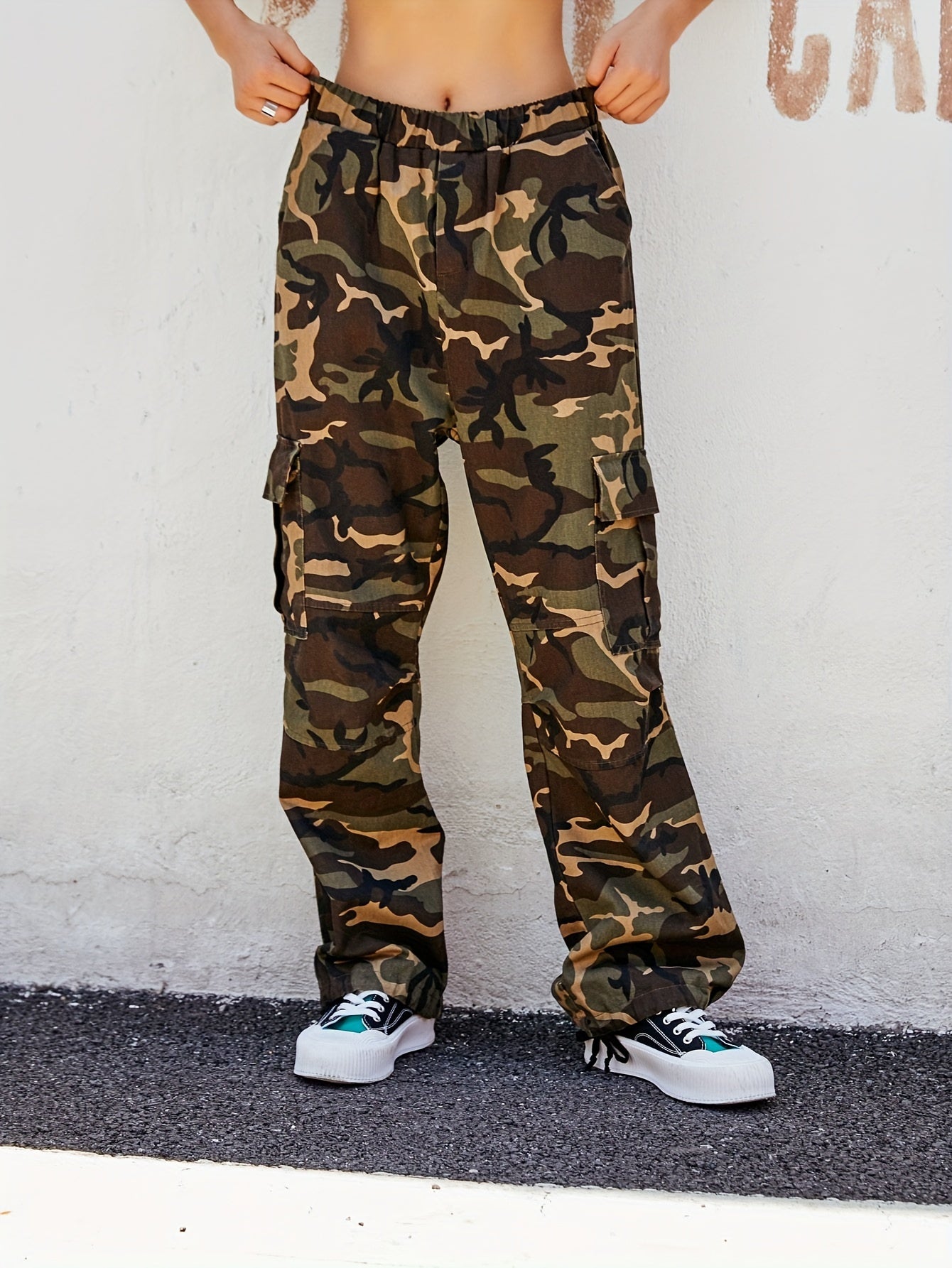  Camo High Rise Wide Leg Cargo Pants