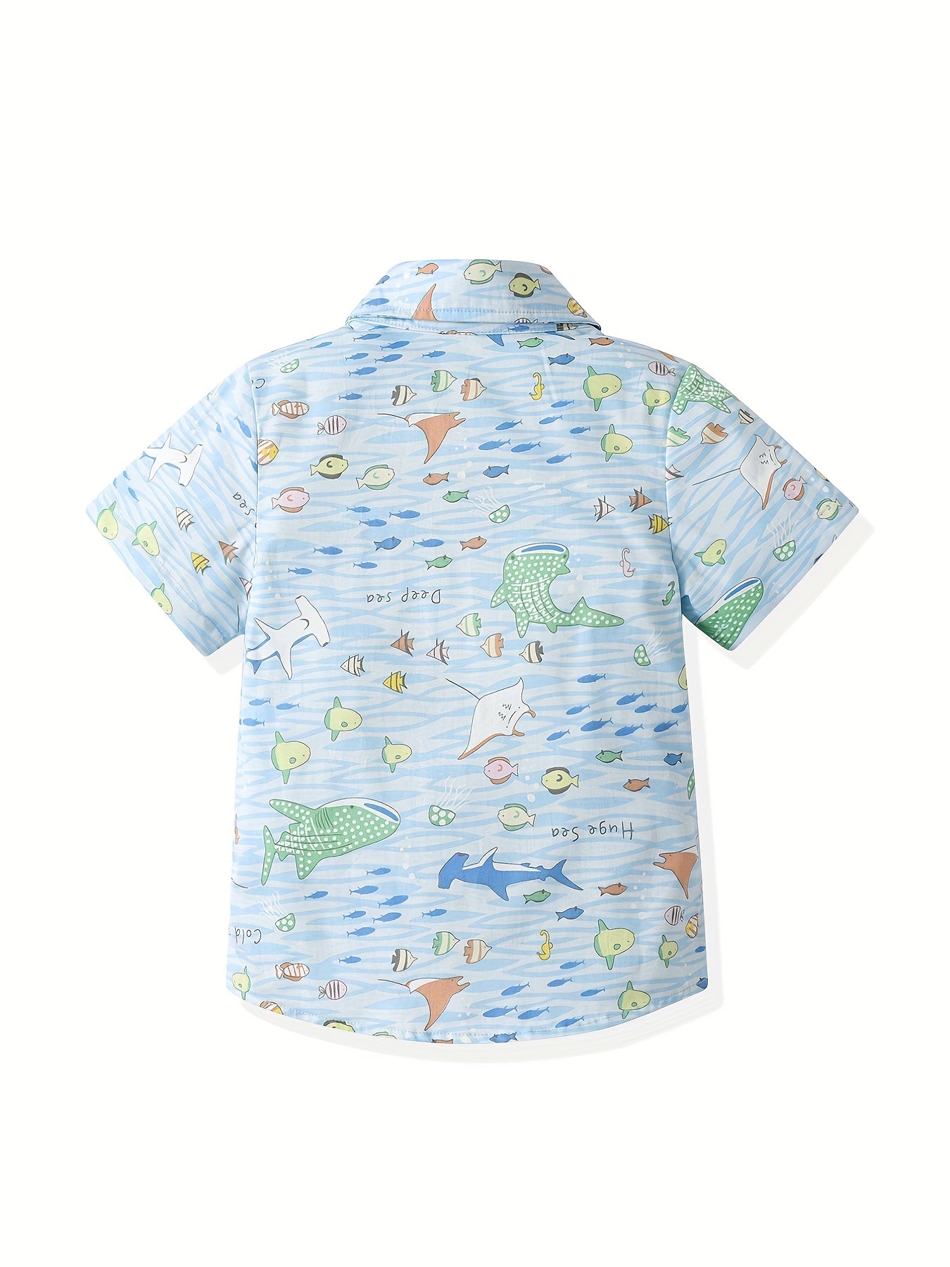 Shark and Fish Print Boys Casual Lapel Shirt