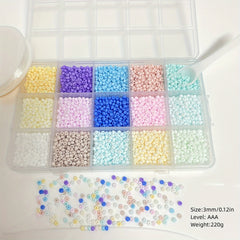 15 Colors 3mm Macaroon Seed Beads & Elastic Thread Set