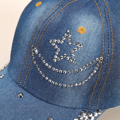 Rhinestone Star Moon Baseball Cap Washed Distressed Hip Hop Dad Hats