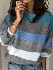  Colorblock Round Neck Sweater