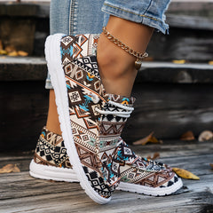 Geometric Printed Lace-up Casual Flat Shoes