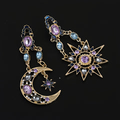 Sun Moon Stars Drop Earrings Rhinestone Punk Earrings For Women