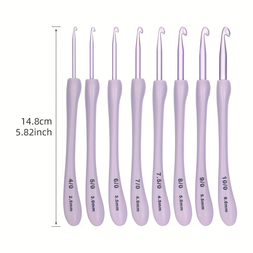 Purple Ergonomic Crochet Hook Set Lightweight Aluminum Crochet Needles