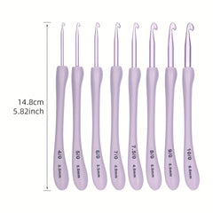 Purple Ergonomic Crochet Hook Set Lightweight Aluminum Crochet Needles