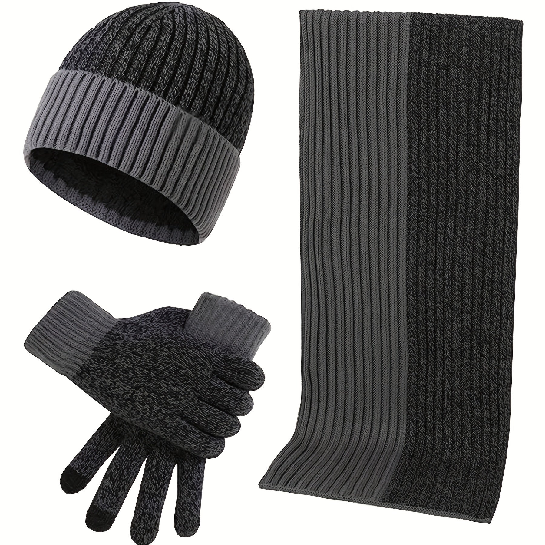 Jacquard Touch Screen Gloves Beanie Hat Scarf Set