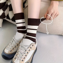 5 Pairs Striped & Bear Print Socks Mid Tube Women's Stockings
