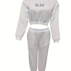 Casual Letter Print 2pc Set Pullover Sweatshirt & Joggers Outfits