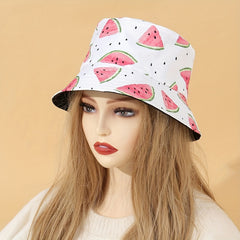 Watermelon Print Bucket Hat Reversible Cartoon Basin Hat Casual