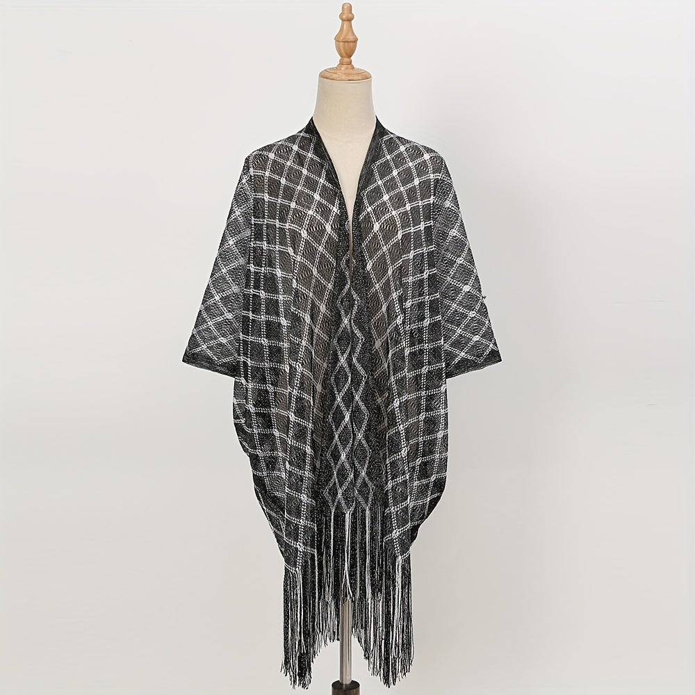Geometric Striped Print Tassel Shawl Large Wrap Sunscreen Beach Towel