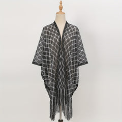 Geometric Striped Print Tassel Shawl Large Wrap Sunscreen Beach Towel