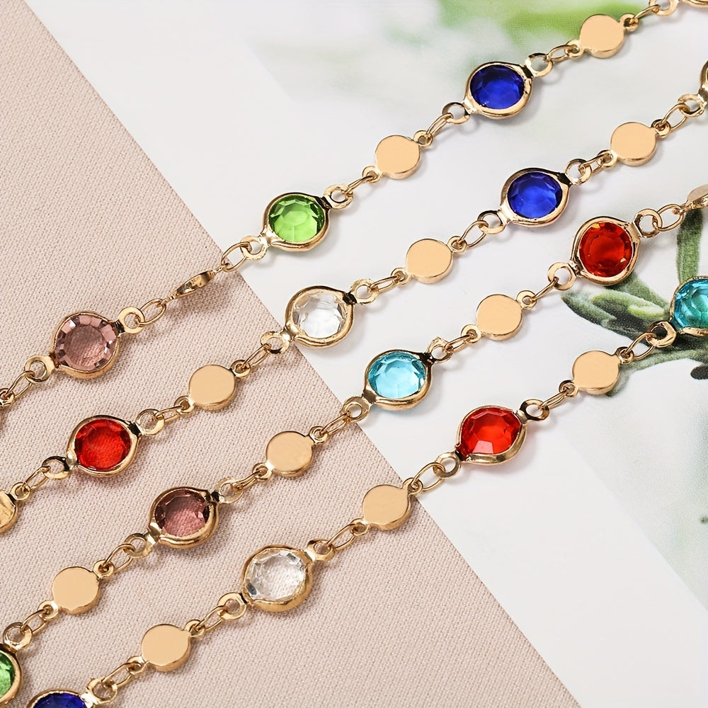 1 Meter Colorful Round Crystal Clip Copper Chain Diy Bracelet Necklace