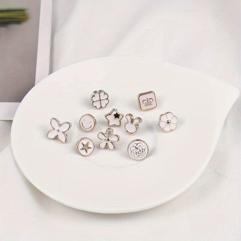Faux Pearl Rhinestone Button Brooch Safety Pin for Women's Clothing