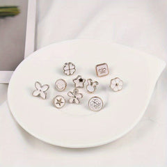 Faux Pearl Rhinestone Button Brooch Safety Pin for Women's Clothing