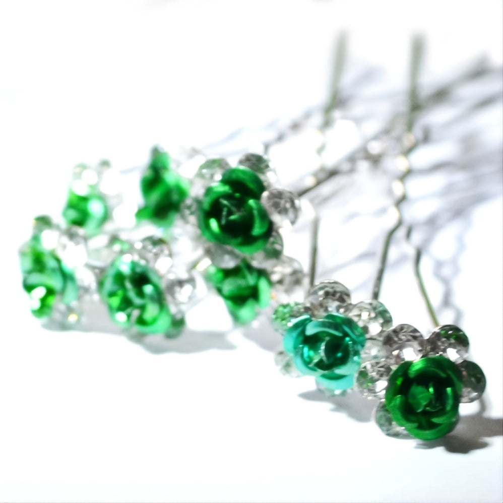 10Pcs Crystal Flower Hairpins Wedding Hair Decor Clips