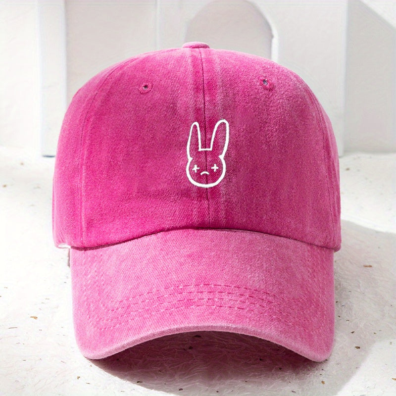 Rabbit Printed Y2K Baseball Cap Vintage Washed Distressed Solid Dad Hats