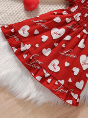 Girls Heart Print Puffy Sleeve Princess Dress