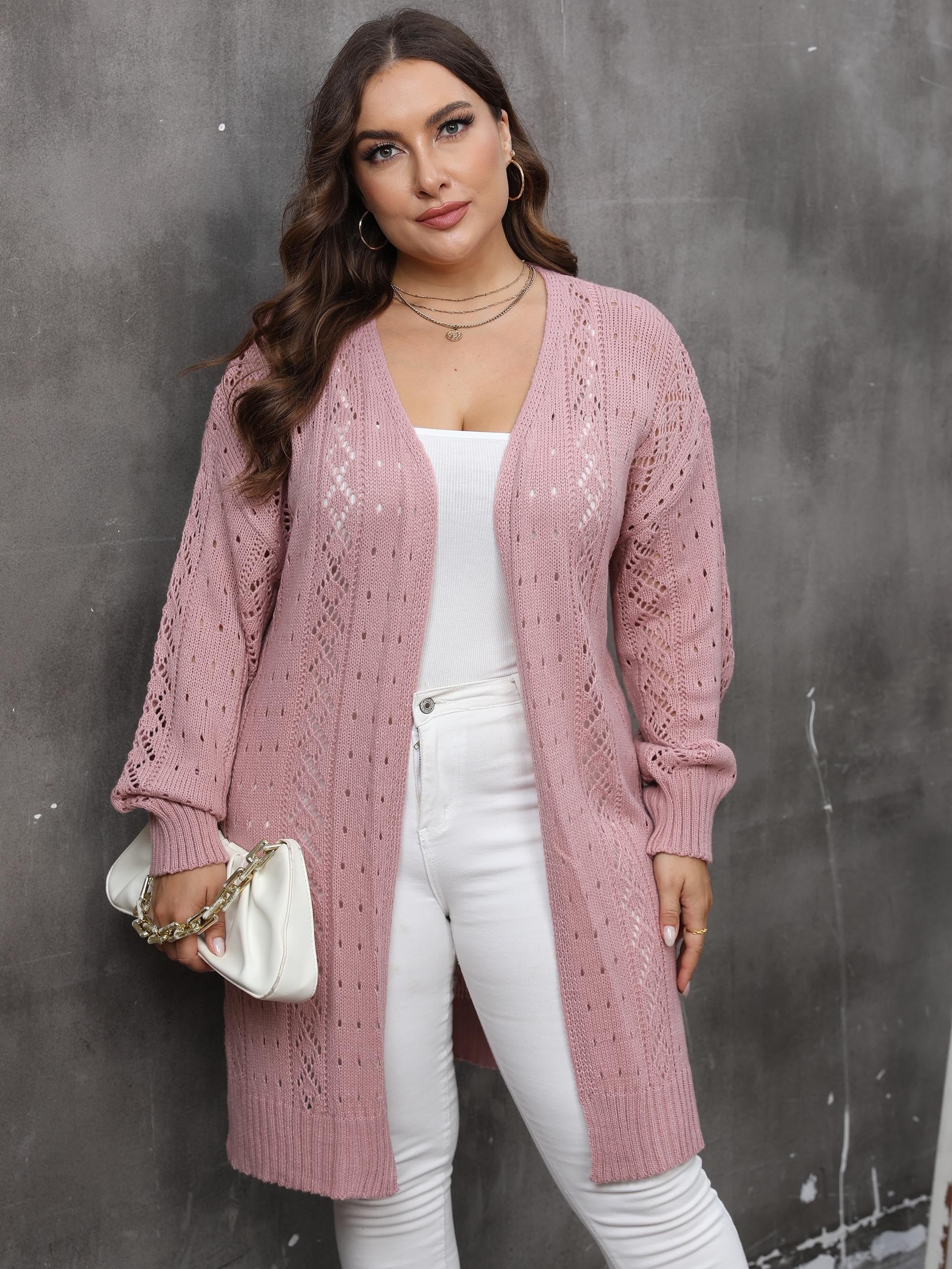  Hollow Out Long Sleeve Cardigan