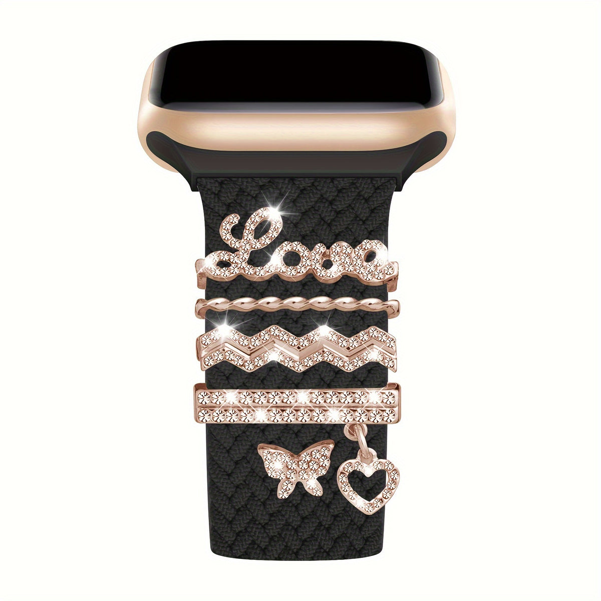 Elastic Nylon Watch Strap Set for iWatch 38mm-49mm with Love Decorations