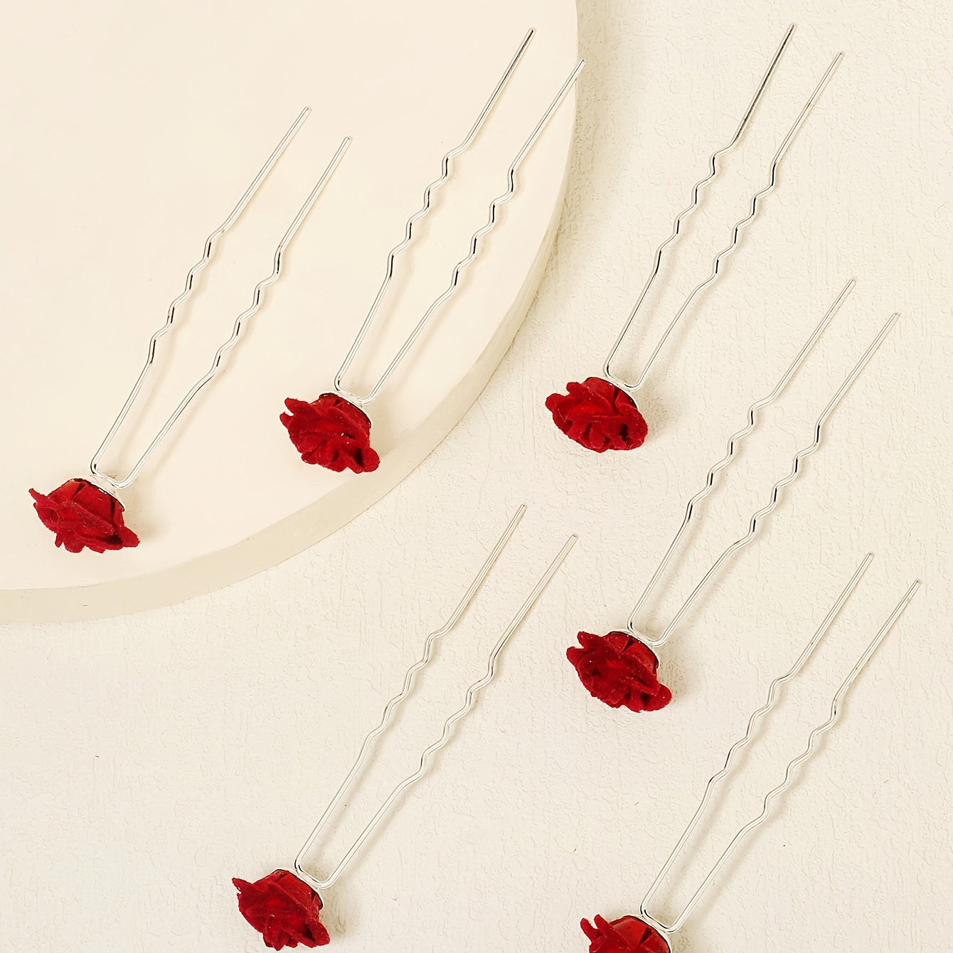 Rose Flower Hair Clips Wedding Bridal Barrette Set of 6