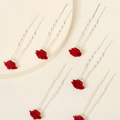 Rose Flower Hair Clips Wedding Bridal Barrette Set of 6