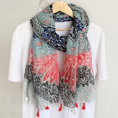 Vintage Paisley Print Scarf Block Breathable Tassel Shawl 31 50'