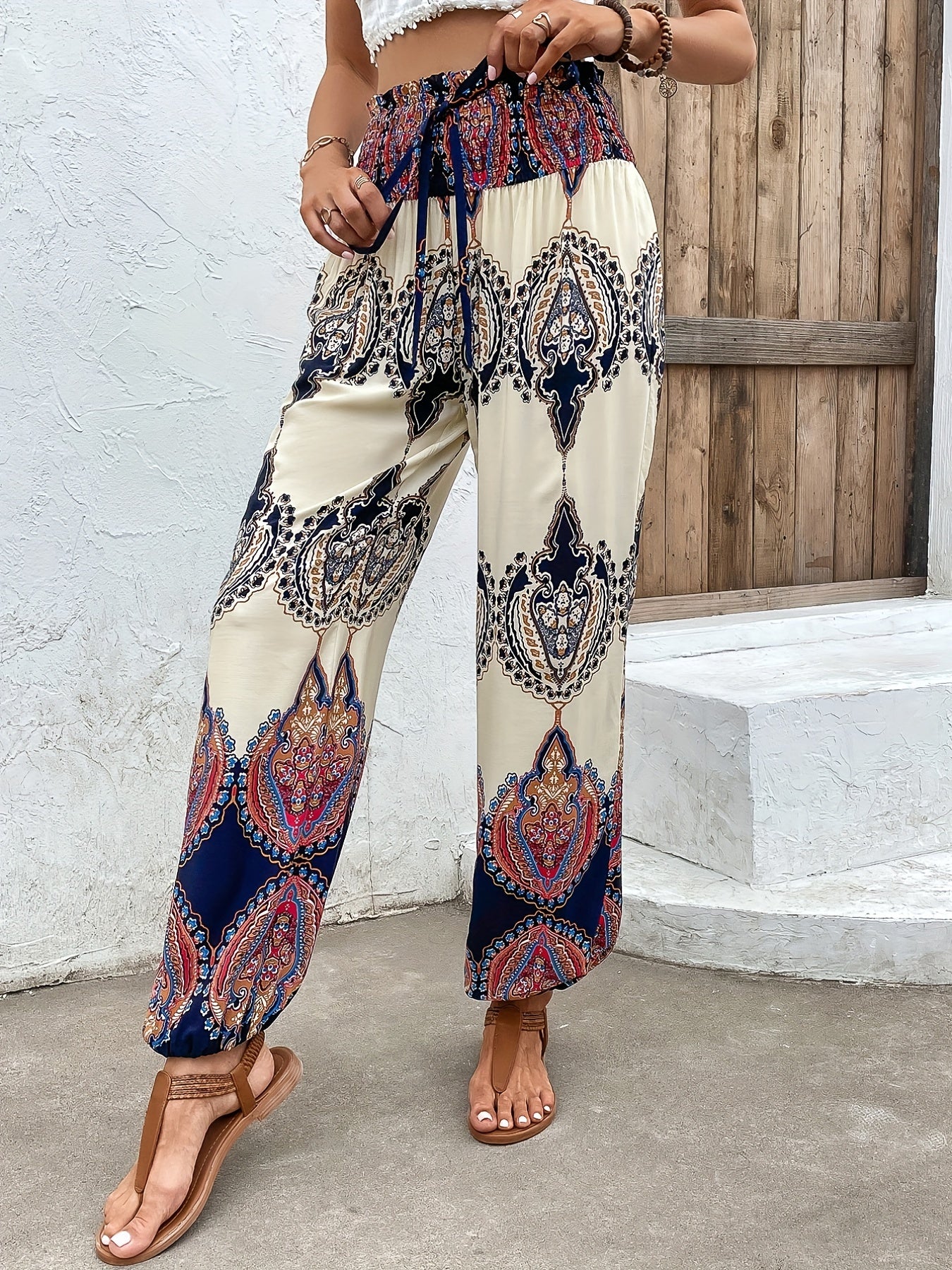 Tribal Print Elastic Waist Pants for Women
