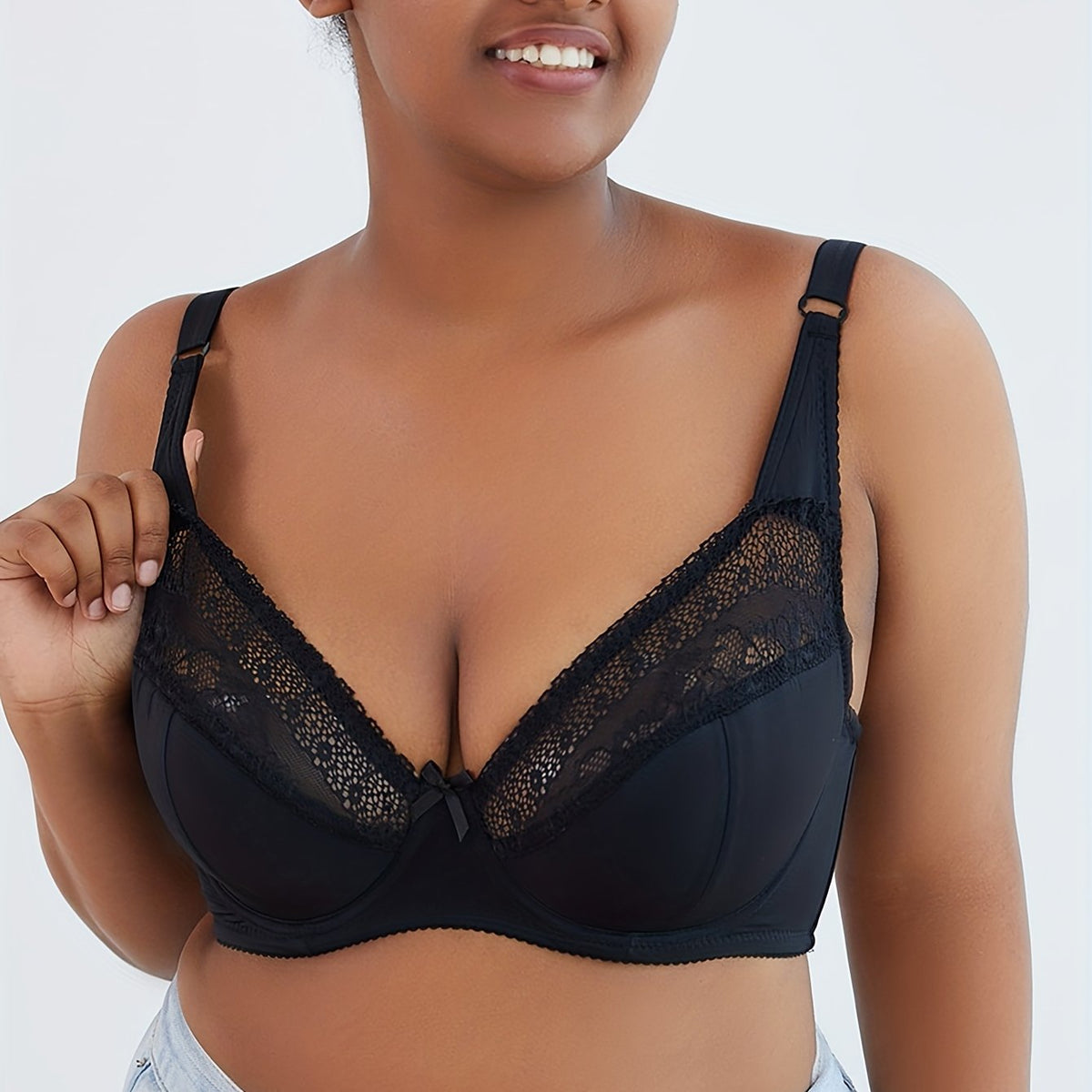  Lace Bow Detail Bralette With Adjustable Straps