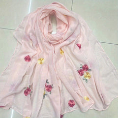 Solid Flower Embroidery Scarf Thin Shawl Windproof Head Wrap