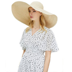 Oversized Brim Khaki Sun Hat Women Straw Beach Travel Cap