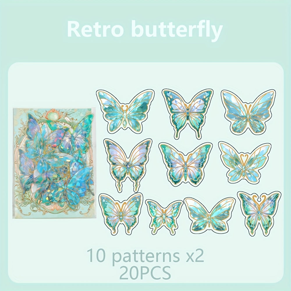 Butterfly Series Hot Stamping & Laser PET Stickers 20pcs