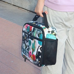 Cactus Floral Lunch Bag Insulated with Bottle Holder Reusable Lunch Box