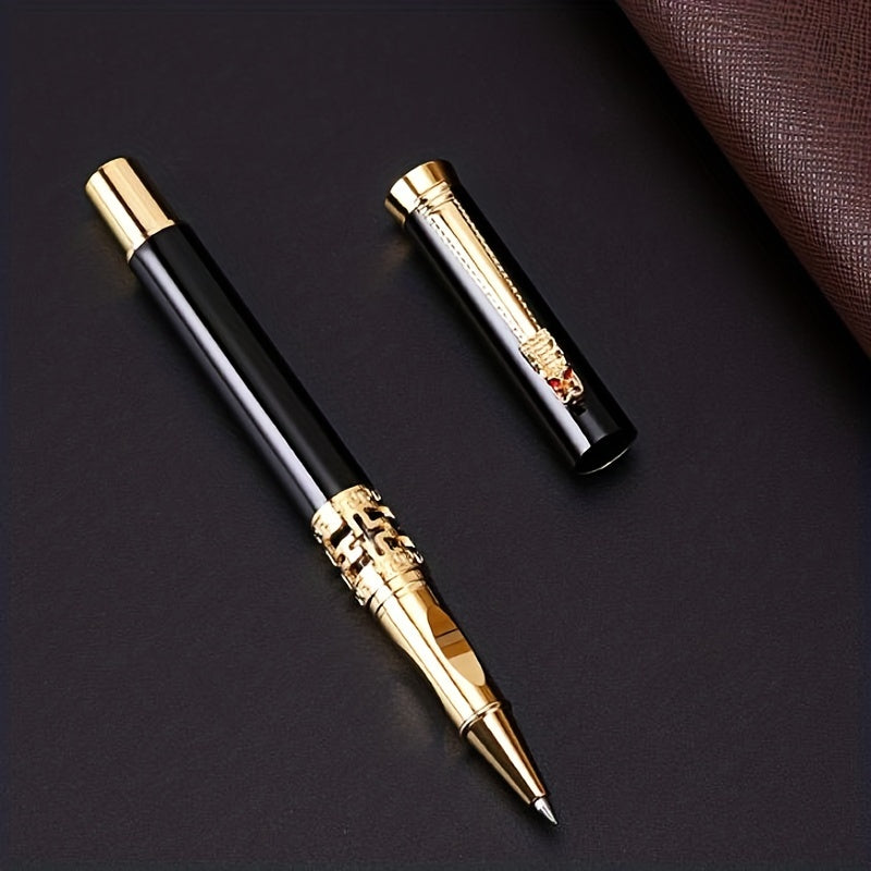 Dragon Head Calligraphy Pen Metal Walking Bead Pen with Carved Beads