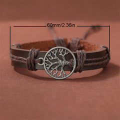 4pcs Set Men's Braided Leather Bracelets Vintage Tree Rudder Charm Brown