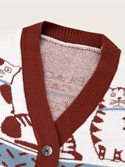  Cat Pattern Long Sleeve Cardigan