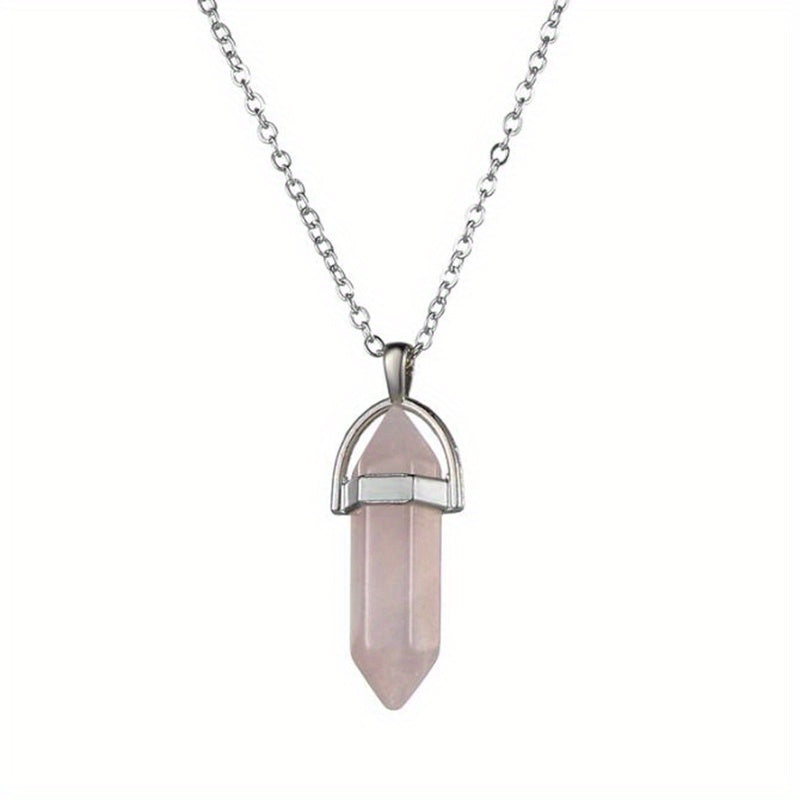 Vintage Silver Quartz Crystal Necklace Chakra Healing Point Pendulum Pendant