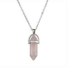 Vintage Silver Quartz Crystal Necklace Chakra Healing Point Pendulum Pendant