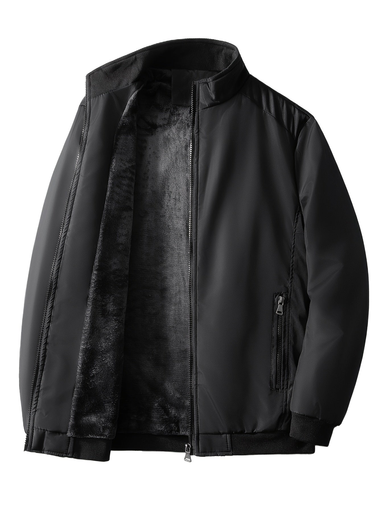 Men's Plush Winter Jacket Windproof Stand Collar
