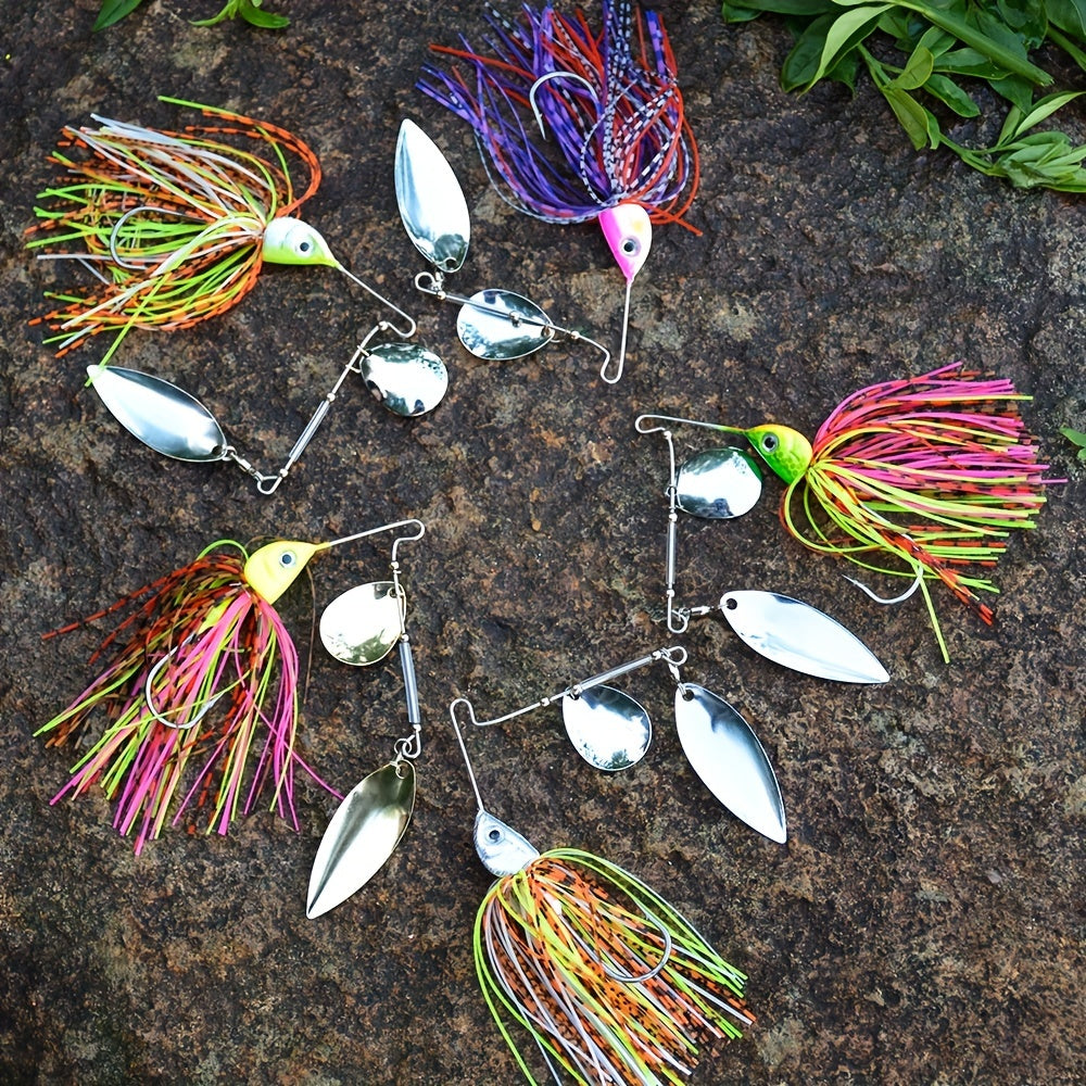 5pcs Spinner Bait Metal Lure With Skirt & Willow Blade for Pike Fishing Tackle