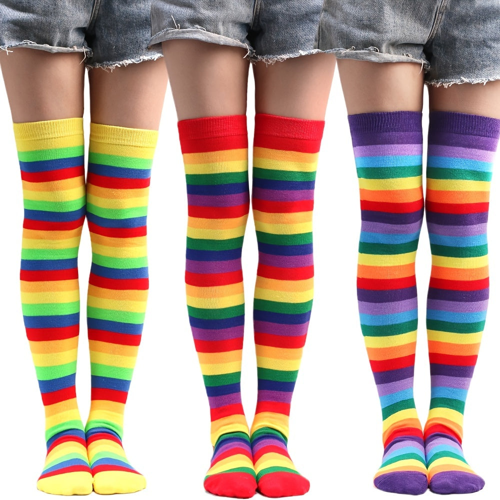 Rainbow Striped Thigh High Stockings Over Knee Socks for Cosplay