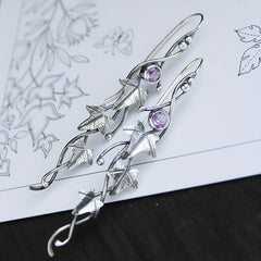 Men's Silver Leaf Dangle Earrings with Colorful Gemstones