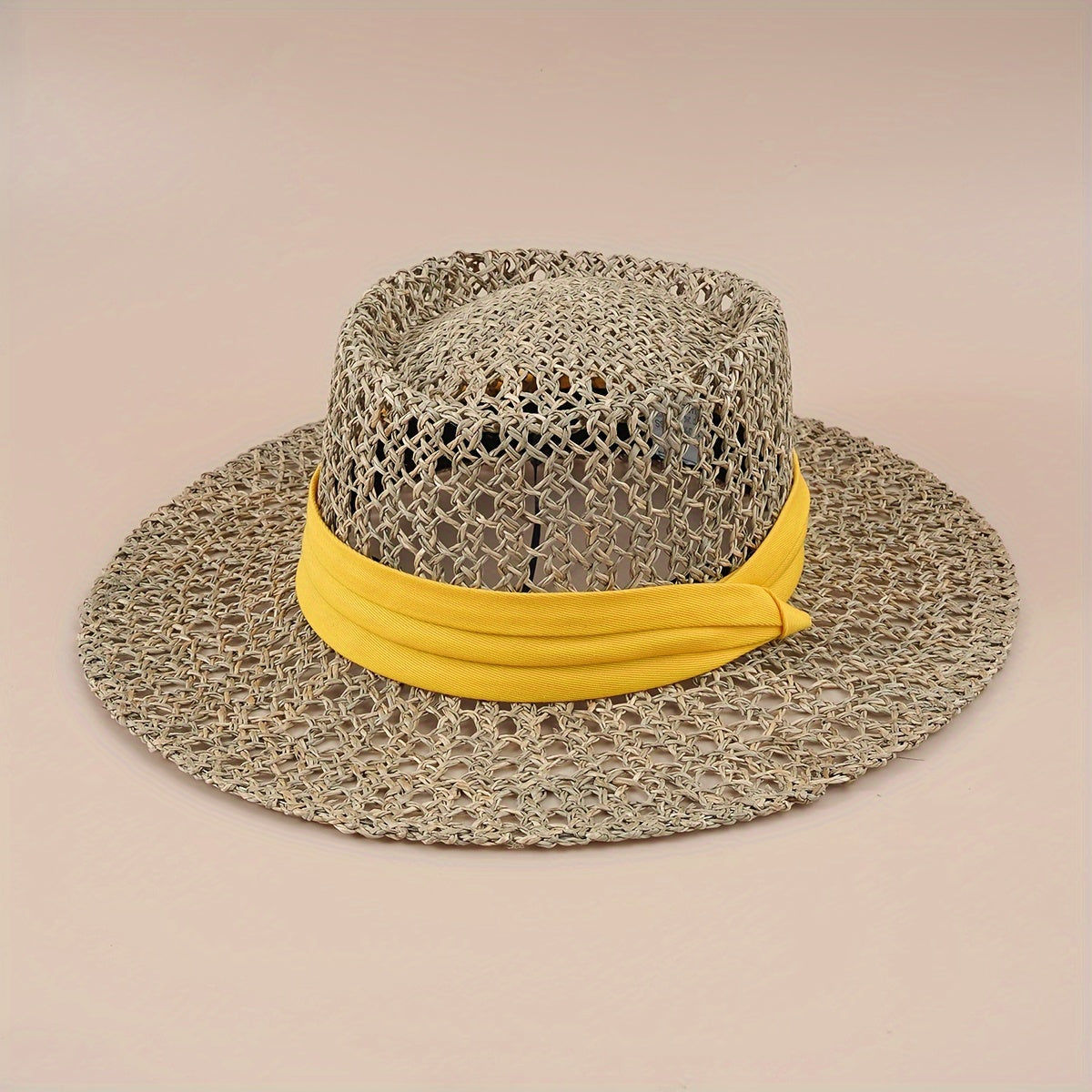 Straw Woven Flat Top Hat European American Style