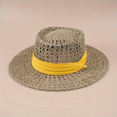 Straw Woven Flat Top Hat European American Style
