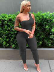 One Shoulder Slim Jumpsuit Sexy Sleeveless Asymmetrical Neck Jumpsuit