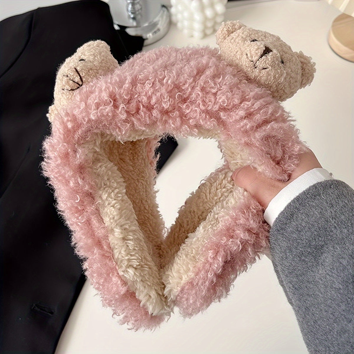 Women's Plush Bear Earmuffs Cozy Fabric Stretch Fit Warm Ear Protection