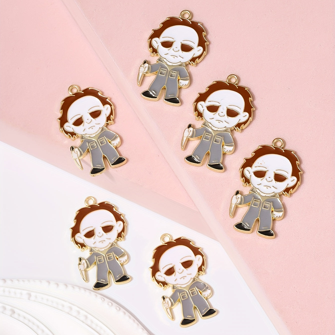6pcs Horror Halloween Enamel Pendant for DIY Jewelry